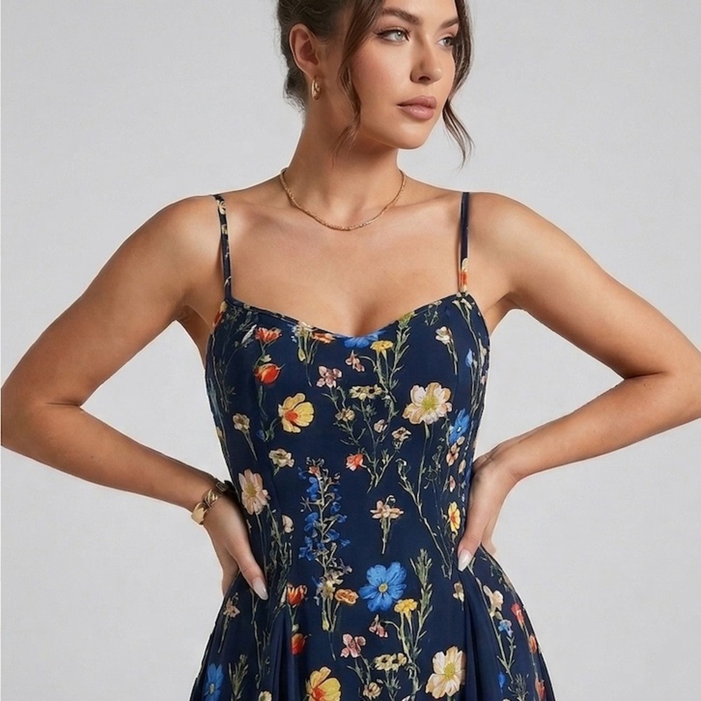 Midnight Navy Floral Print Maxi Dress - Picture 2 of 10